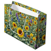 Sonnenblumen- und Wildblumenfeld Große Geschenktüte (Vorderseite Schrägansicht)