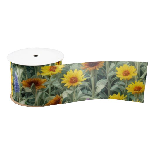 Sonnenblumen- und Wildblumenfeld Satinband (Spule)