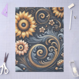 Sonnenblumen und Wirbel Navy Blue Gold Decoupage Seidenpapier