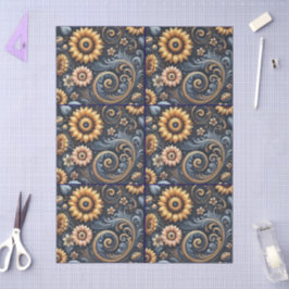 Sonnenblumen und Wirbel Navy Blue Gold Decoupage Seidenpapier