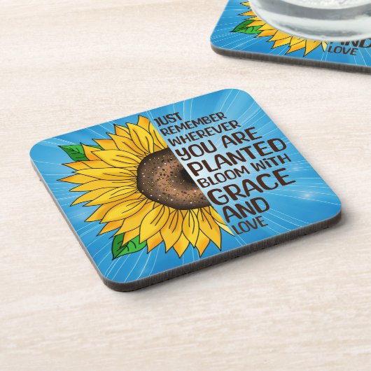 Sonnenblumen und Zitat Getränkeuntersetzer (Linke Seite)