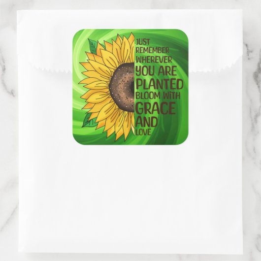 Sonnenblumen und Zitat Quadratischer Aufkleber (Tasche)