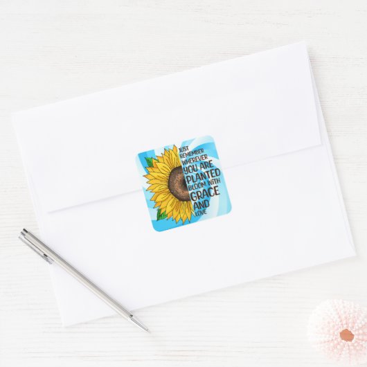 Sonnenblumen und Zitat Quadratischer Aufkleber (Umschlag)