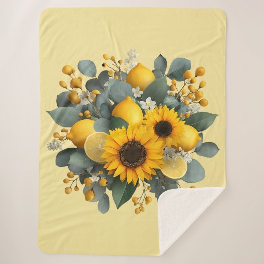 Sonnenblumen und Zitronen Herbstanordnung Sherpadecke (Vorderseite)