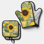 Sonnenblumen und Zitronen Wasserfarbe Ofenhandschuh & Topflappen-Set (Vorderseite/Rückseite)