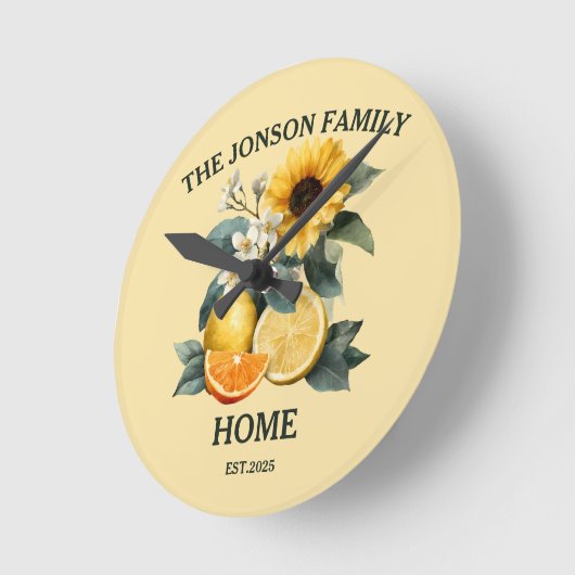 Sonnenblumen und Zitrusfamiliendesign Runde Wanduhr (Winkel)