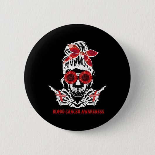 Sonnenblumen-Unordentlicher-Dutt-Totenkopf-Rotes-B Button (Vorderseite)