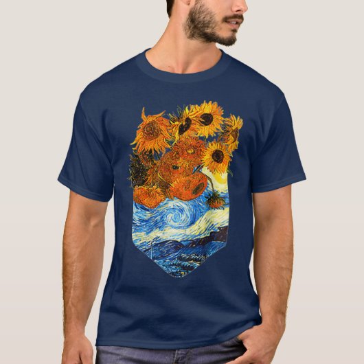Sonnenblumen Van Gogh Vintage Blumenpocket T-Shirt (Vorderseite)