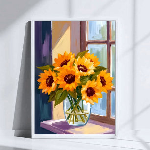 Sonnenblumen-Vase   Florales gelbes Blumenbouquet  Poster