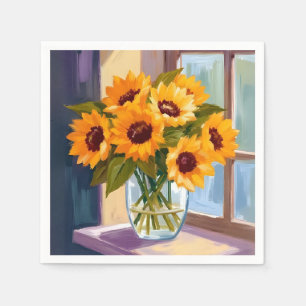 Sonnenblumen-Vase   Florales gelbes Bouquet Aquare Serviette