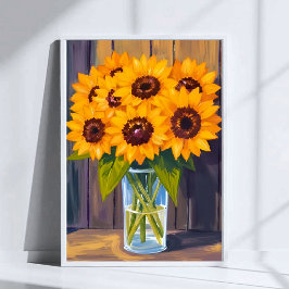 Sonnenblumen-Vase | Gelber Blumenstrauß Wasserfarb Poster