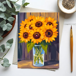 Sonnenblumen-Vase | Gelber Blumenstrauß Wasserfarb Postkarte