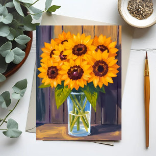 Sonnenblumen-Vase   Gelber Blumenstrauß Wasserfarb Postkarte