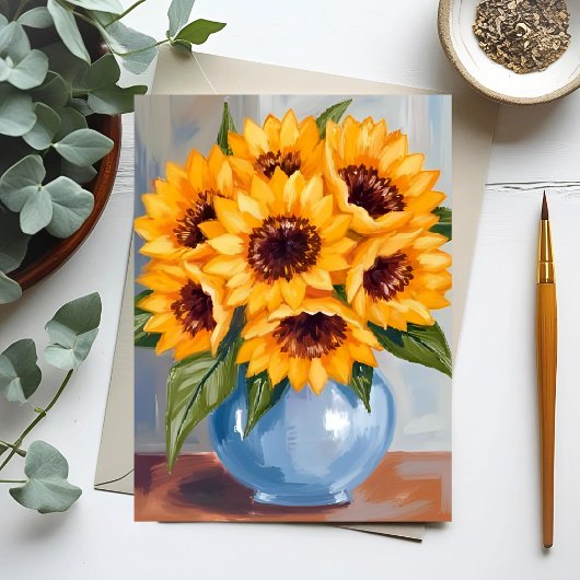 Sonnenblumen Vase Wasserfarbe Blume Bouquet Postkarte