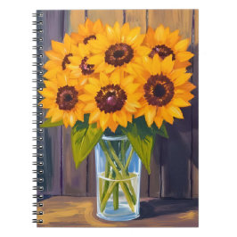 Sonnenblumen-Vase | Wasserfarben gelbe Blume Notizblock