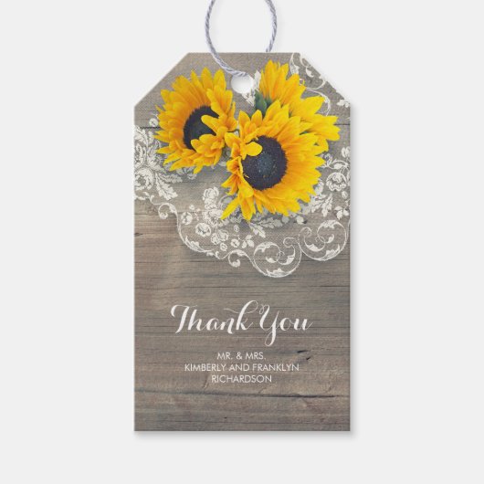 Sonnenblumen verleihen dem rustikalen Landwald-Spe Geschenkanhänger (Vorderseite)