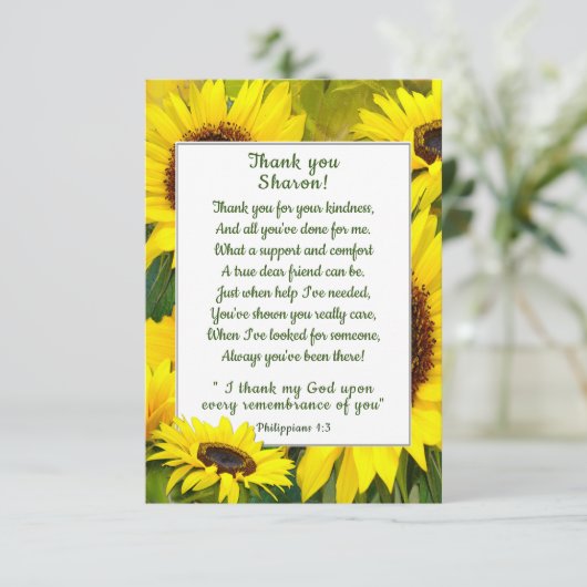 Sonnenblumen Vielen Dank Christlicher Freund Dankeskarte (Stehend Vorderseite)