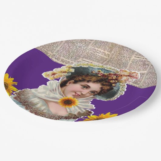 Sonnenblumen Viktorianische Paper-Teller Pappteller (Schrägansicht)