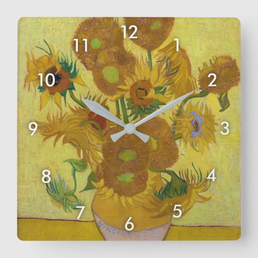 Sonnenblumen, Vincent van Gogh Quadratische Wanduhr (Vorderseite)