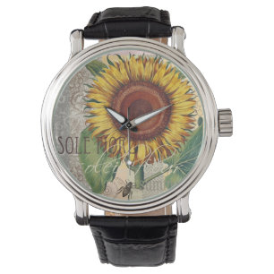 Sonnenblumen Vintag Damask Blume Art Armbanduhr