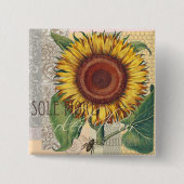 Sonnenblumen Vintag Damask Blume Art Button (Vorderseite)