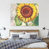 Sonnenblumen Vintag Damask Blume Art Leinwanddruck (Insitu (Schlafzimmer))