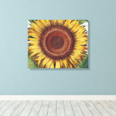 Sonnenblumen Vintag Damask Blume Art Leinwanddruck (Insitu (Holzboden))