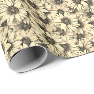 Sonnenblumen-Vintage-Charm-Sepia-Ton-Geschenkpapie Geschenkpapier