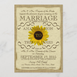Sonnenblumen Vintage Typografie Hochzeit Einladung