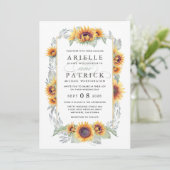 Sonnenblumen Vintage Wasserfarben Hochzeitseinladu Einladung (Stehend Vorderseite)