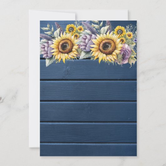 Sonnenblumen, violette Blume Holzruhestand Einladung (Rückseite)