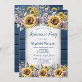 Sonnenblumen, violette Blume Holzruhestand Einladung (Vorne/Hinten)