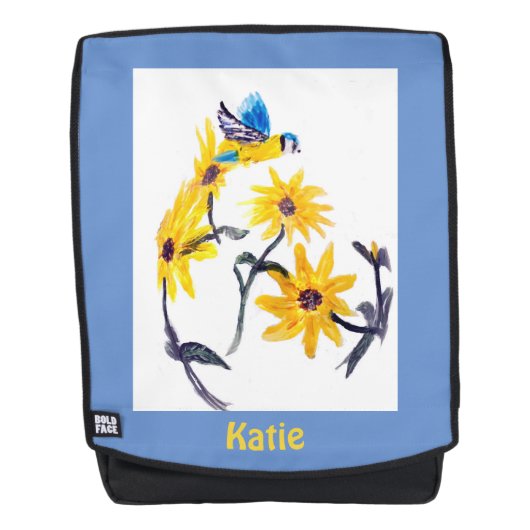 Sonnenblumen Vogelmalerei Personalisiert Rucksack (Vorderseite)