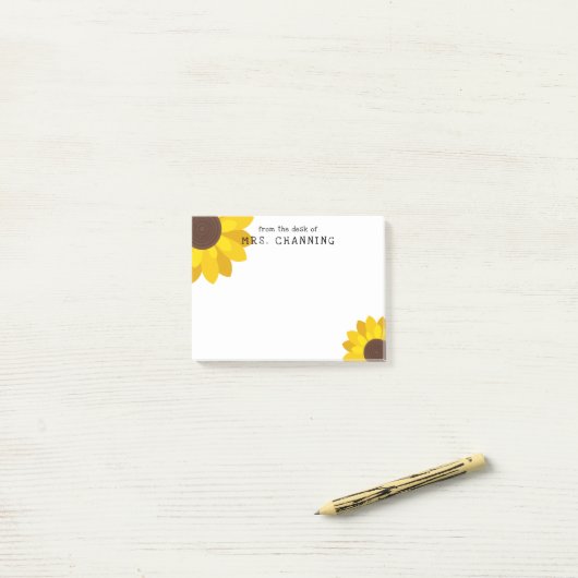 Sonnenblumen vom Schreibtisch des Lehrers Post-it Klebezettel (Auf Schreibtisch)