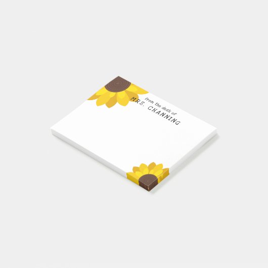 Sonnenblumen vom Schreibtisch des Lehrers Post-it Klebezettel (angewinkelt)