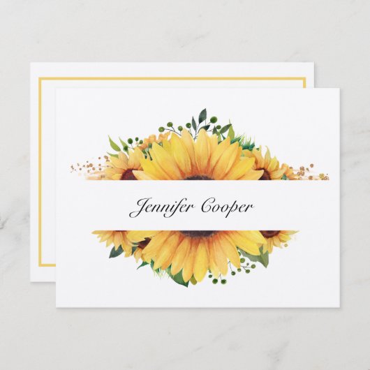 Sonnenblumen von Ihrem Schreibtisch eine persönlic Mitteilungskarte (Vorne/Hinten)