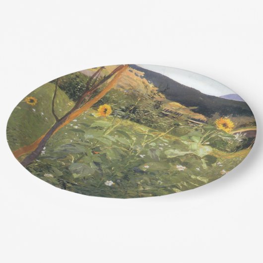 Sonnenblumen (von Jacek Malczewski) Pappteller (Schrägansicht)