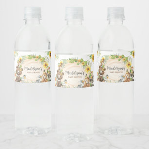 Sonnenblumen-Waldtiere-Baby-Party Wasserflaschenetikett