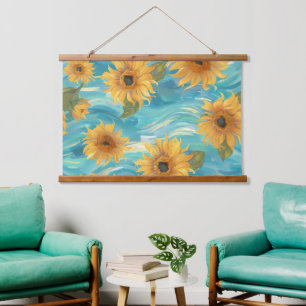 Sonnenblumen Wandteppich Mit Holzrahmen