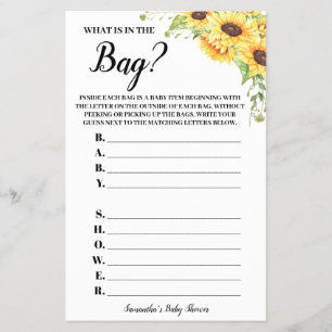 Sonnenblumen Was ist in der Bag Baby Shower Game K Flyer