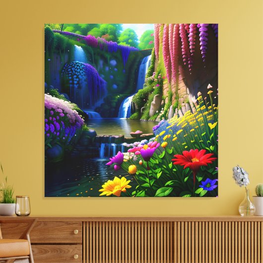 Sonnenblumen Wasserfall Schöne Landschaft Leinwanddruck (Insitu (Wohnzimmer))