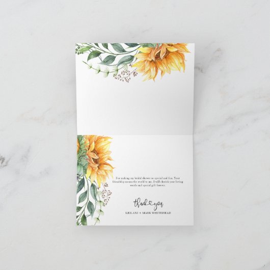 Sonnenblumen Wasserfarbe Moderne Dankeskarte (Innenseite)