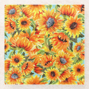 Sonnenblumen Wasserfarbe: Nahtlose Illustration Glasuntersetzer