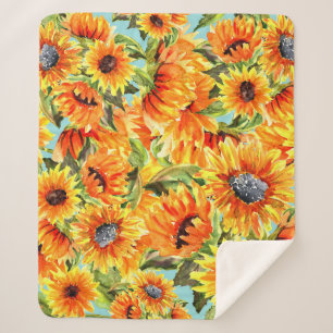 Sonnenblumen Wasserfarbe: Nahtlose Illustration Sherpadecke