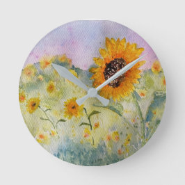 Sonnenblumen Wasserfarbe  Runde Wanduhr