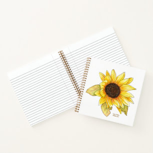 Sonnenblumen-Wasserfarbe-Spiral-Linien-Notizbuch Notizblock