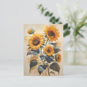 Sonnenblumen Wasserfarben Autumns Zeitlose Kunst Postkarte (Stehend Vorderseite)