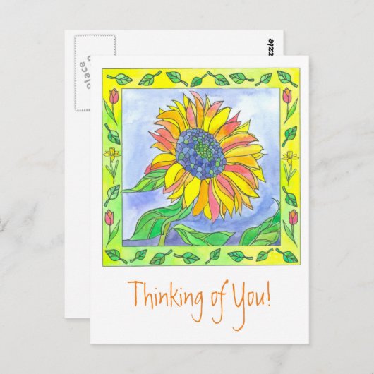 Sonnenblumen Wasserfarben Blume Denken Sie an Postkarte (Vorne/Hinten)