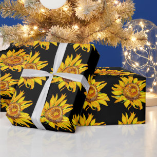 Sonnenblumen Wasserfarben Blume Schwarz Geschenkpapier