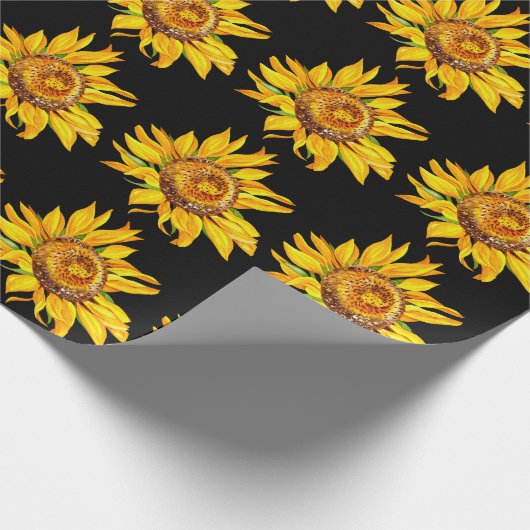 Sonnenblumen Wasserfarben Blume Schwarz Geschenkpapier (Ecke)